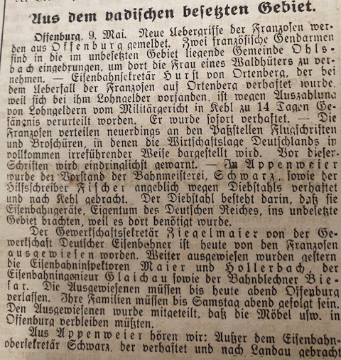Zeitung: Aus dem badischen besetzen Gebiet